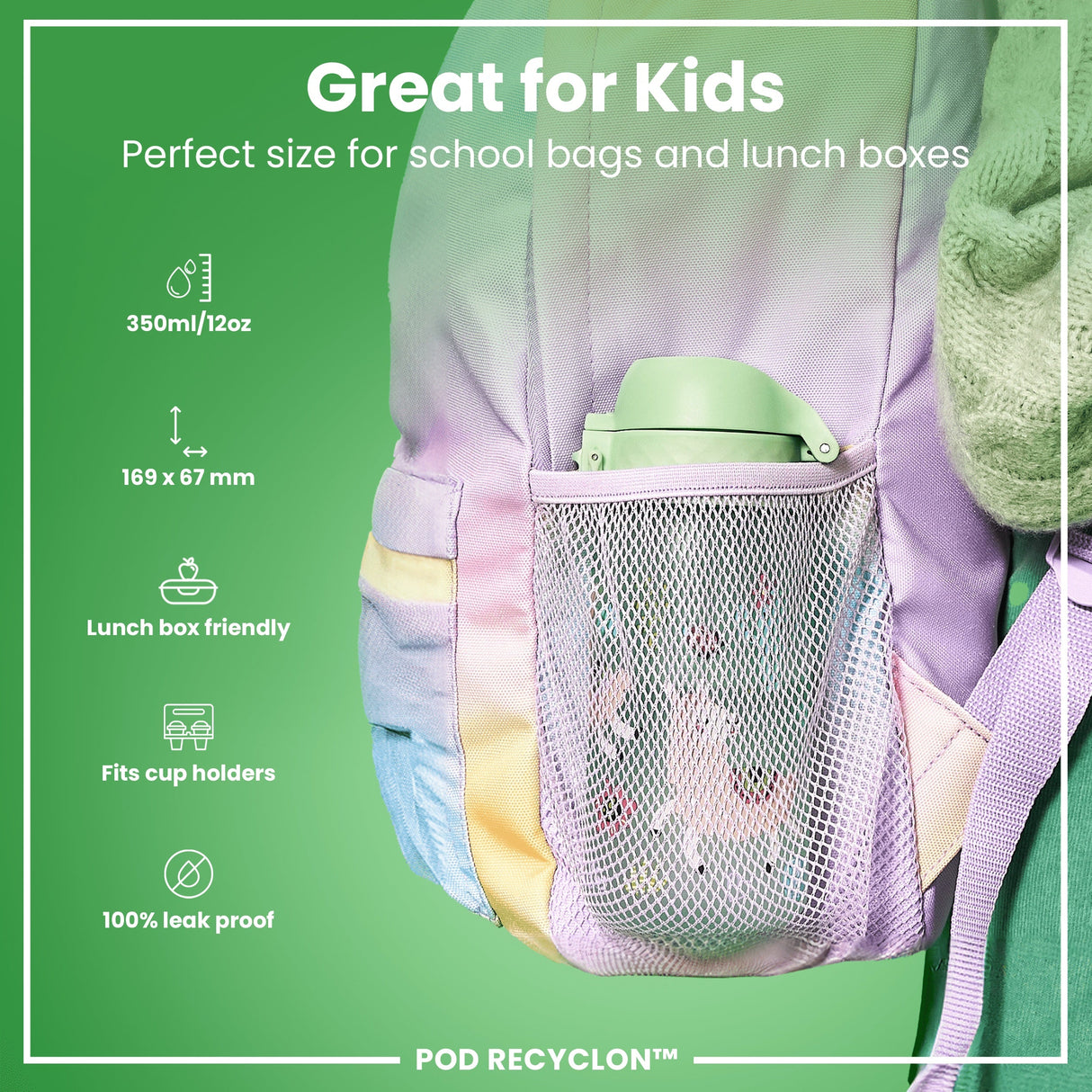 ION8 Leak Proof Kids Water Bottle, Recyclon, Llamas, 350ml (12oz)