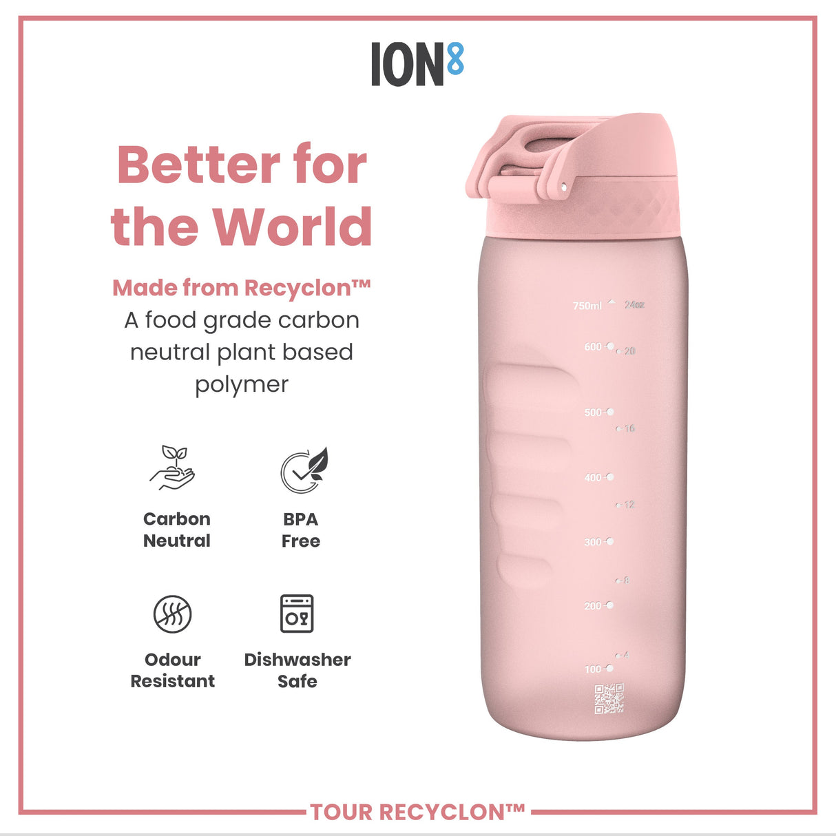 ION8 Bottle, Recyclon, Rose Quartz, 750ml