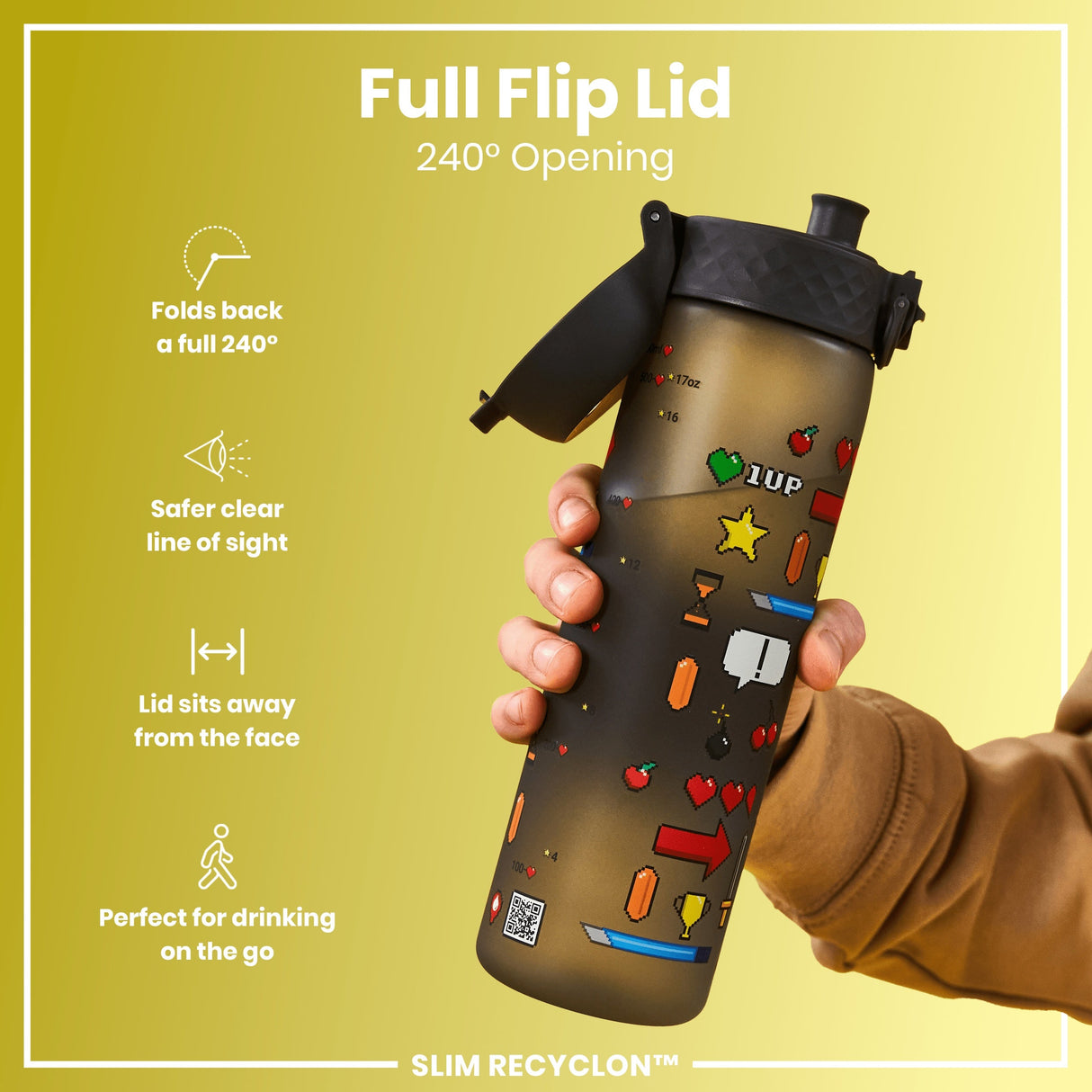 ION8 Leak Proof Slim Water Bottle, Recyclon, Gamer, 500ml (18oz)