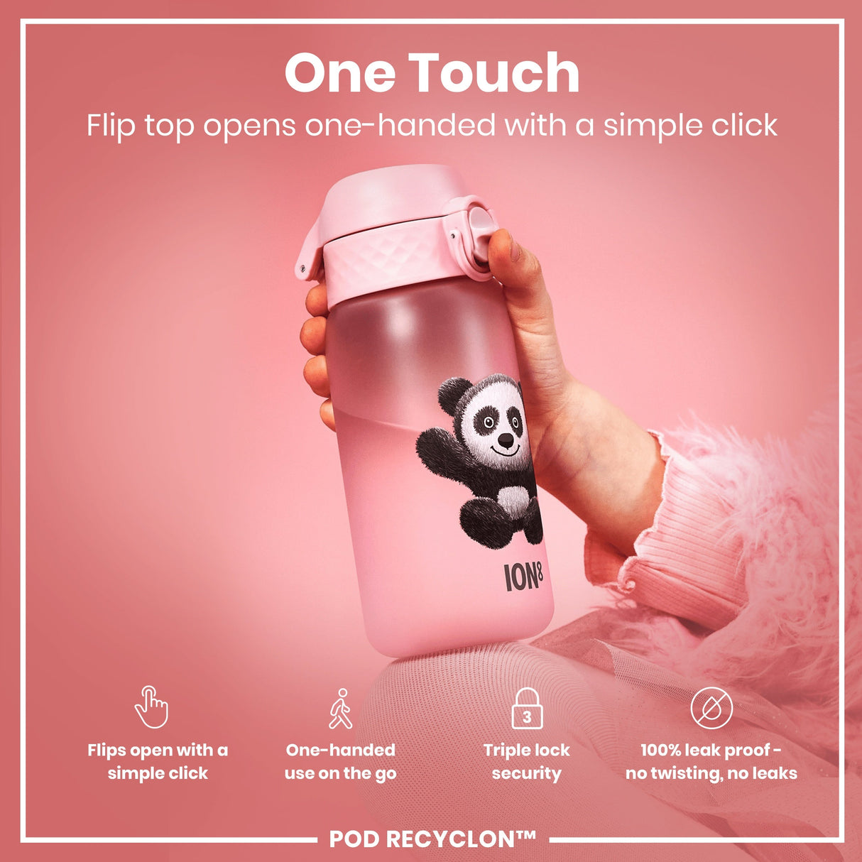 ION8 Leak Proof Kids Water Bottle, Recyclon, Panda, 350ml (12oz)