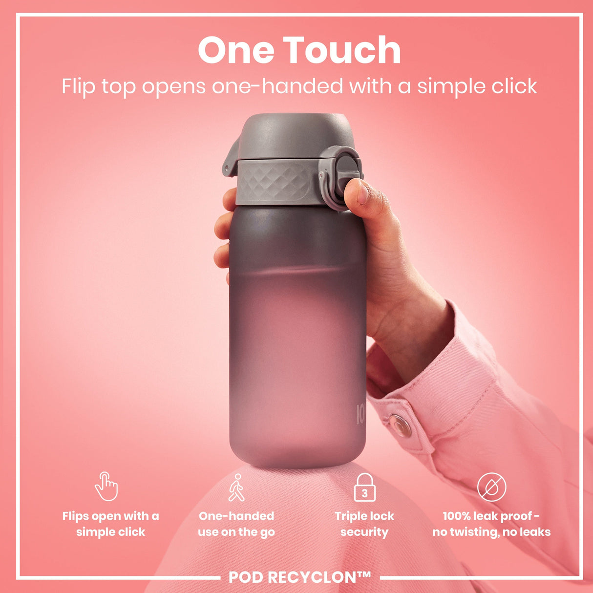 ION8 Leak Proof Kids Water Bottle, Recyclon, Grey, 350ml (12oz)