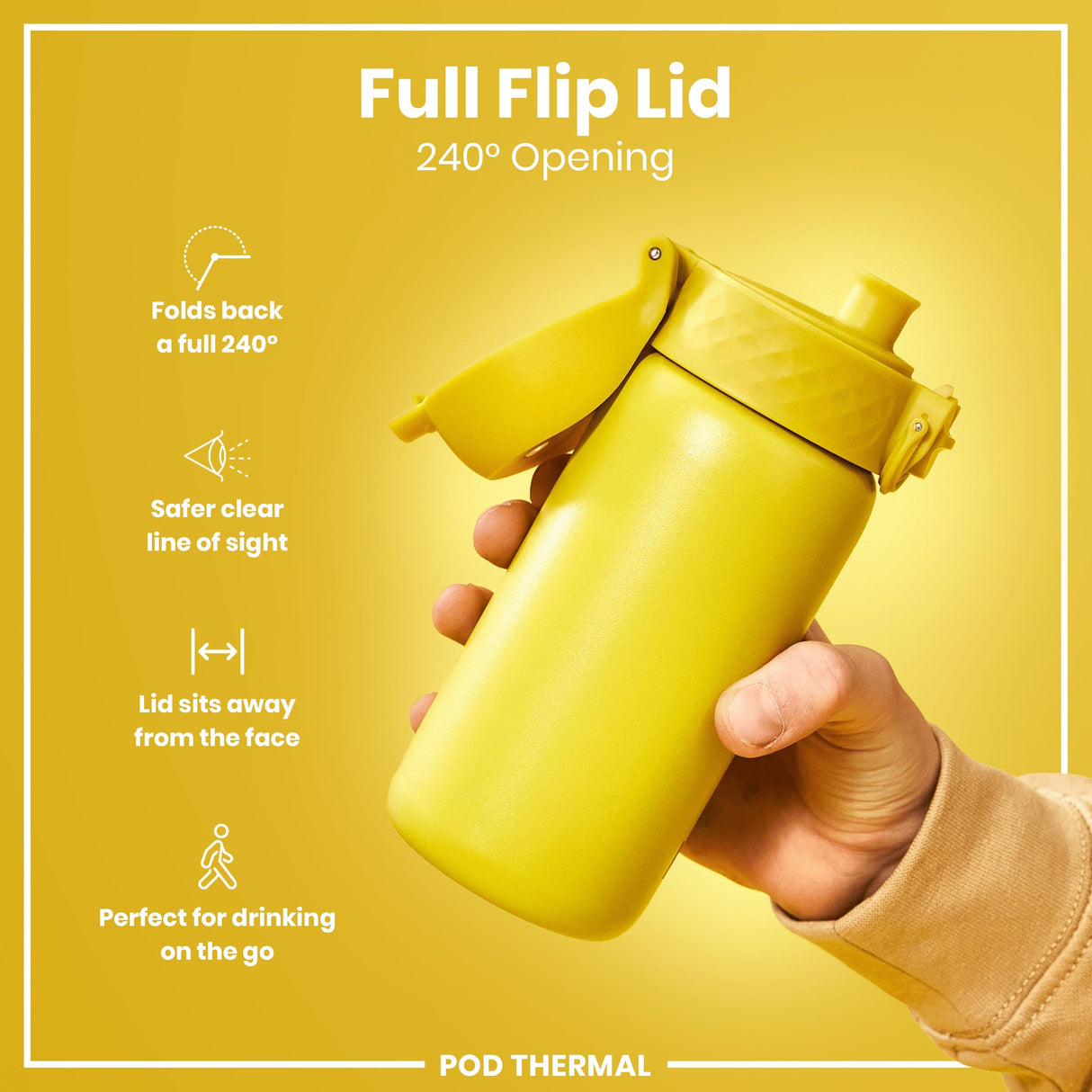 ION8 Leak Proof Thermal Water Bottle, Insulated Steel, Yellow, 320ml (11oz)