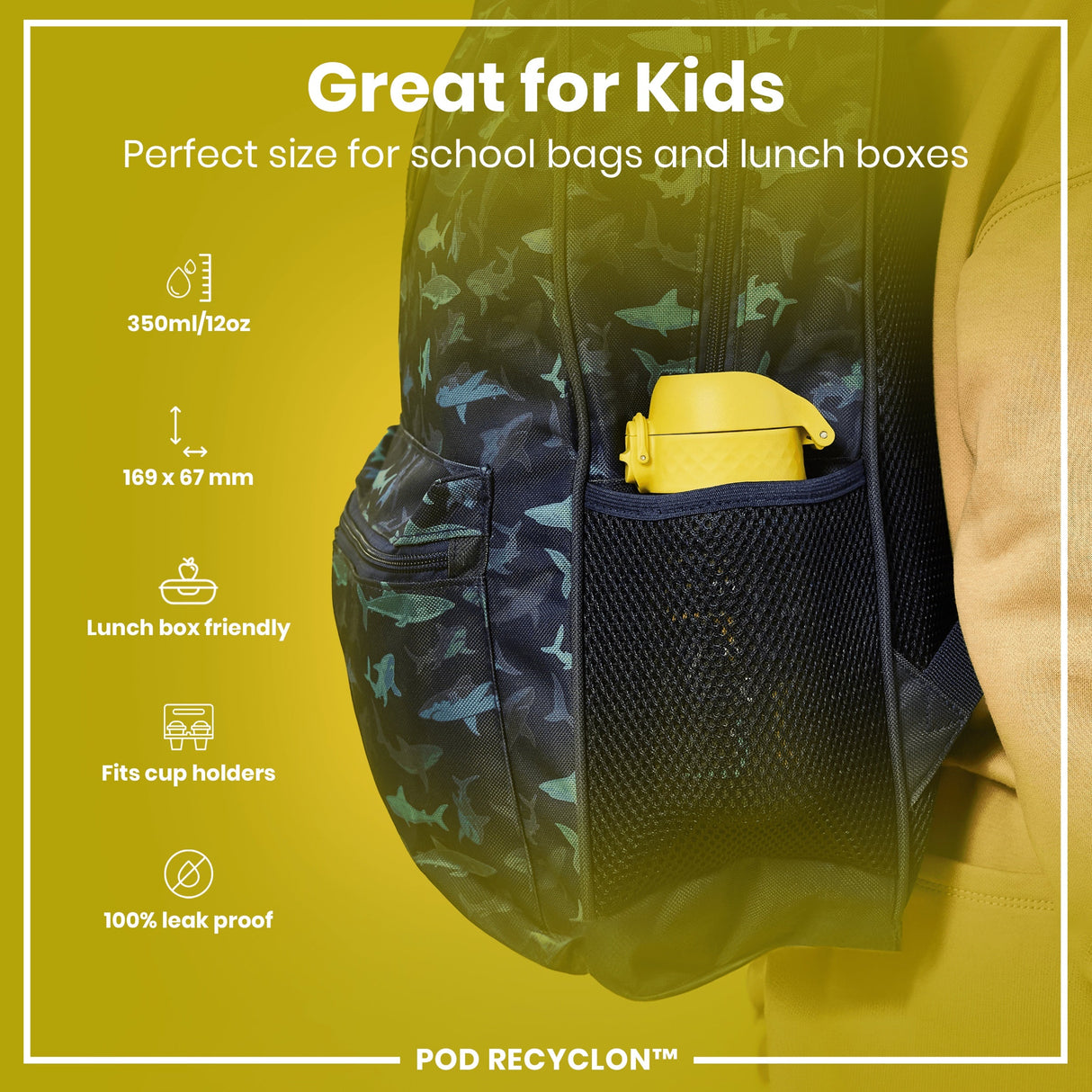 ION8 Leak Proof Kids Water Bottle, Recyclon, Snakes, 350ml (12oz)