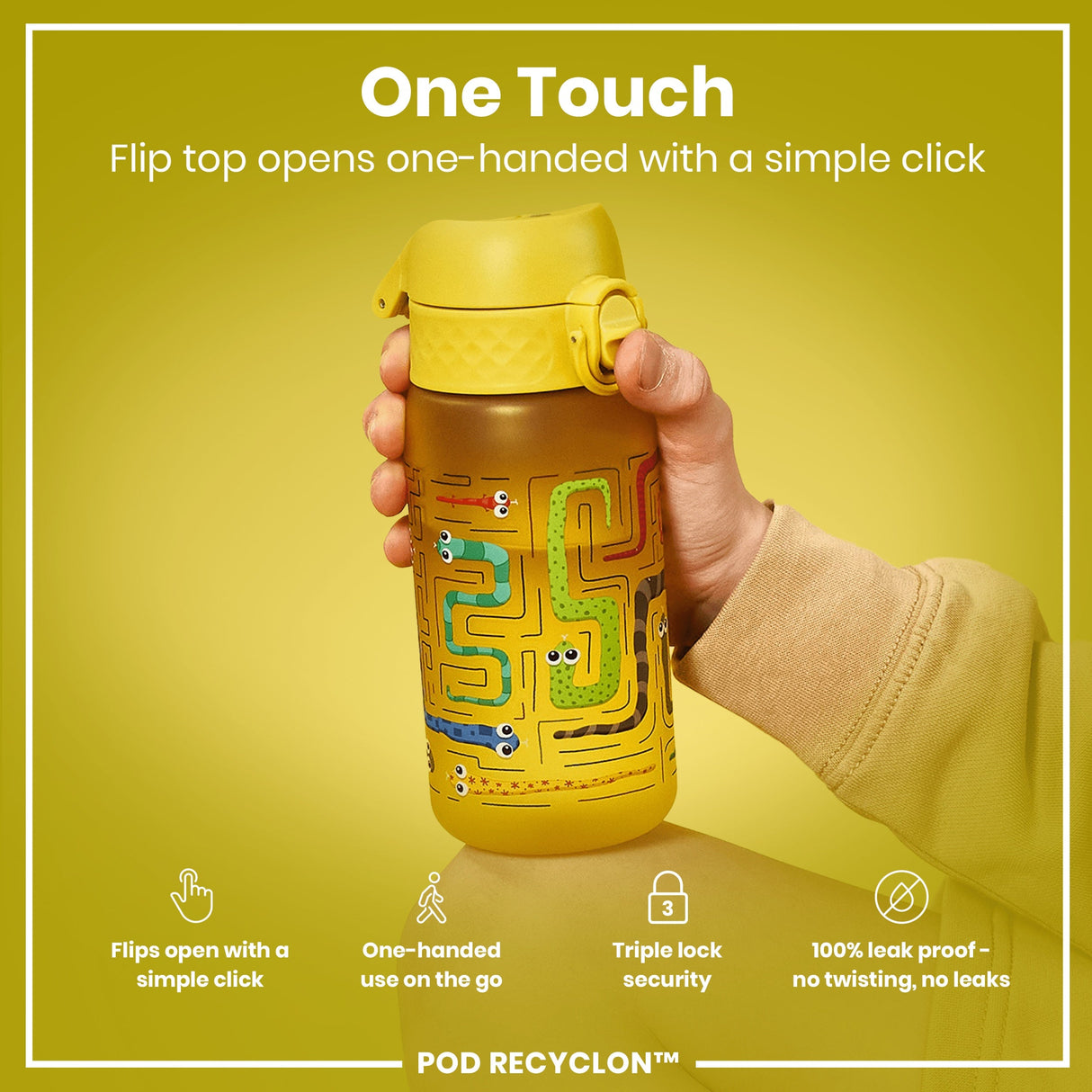 ION8 Leak Proof Kids Water Bottle, Recyclon, Snakes, 350ml (12oz)