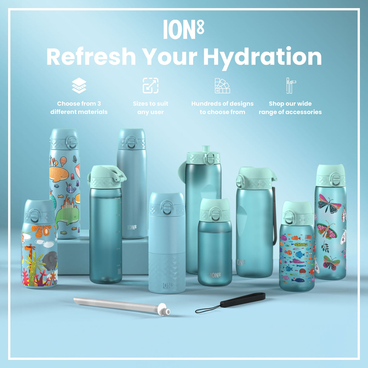 ION8 Leak Proof 1 Litre Water Bottle, Stainless Steel, Alaskan Blue, 1L
