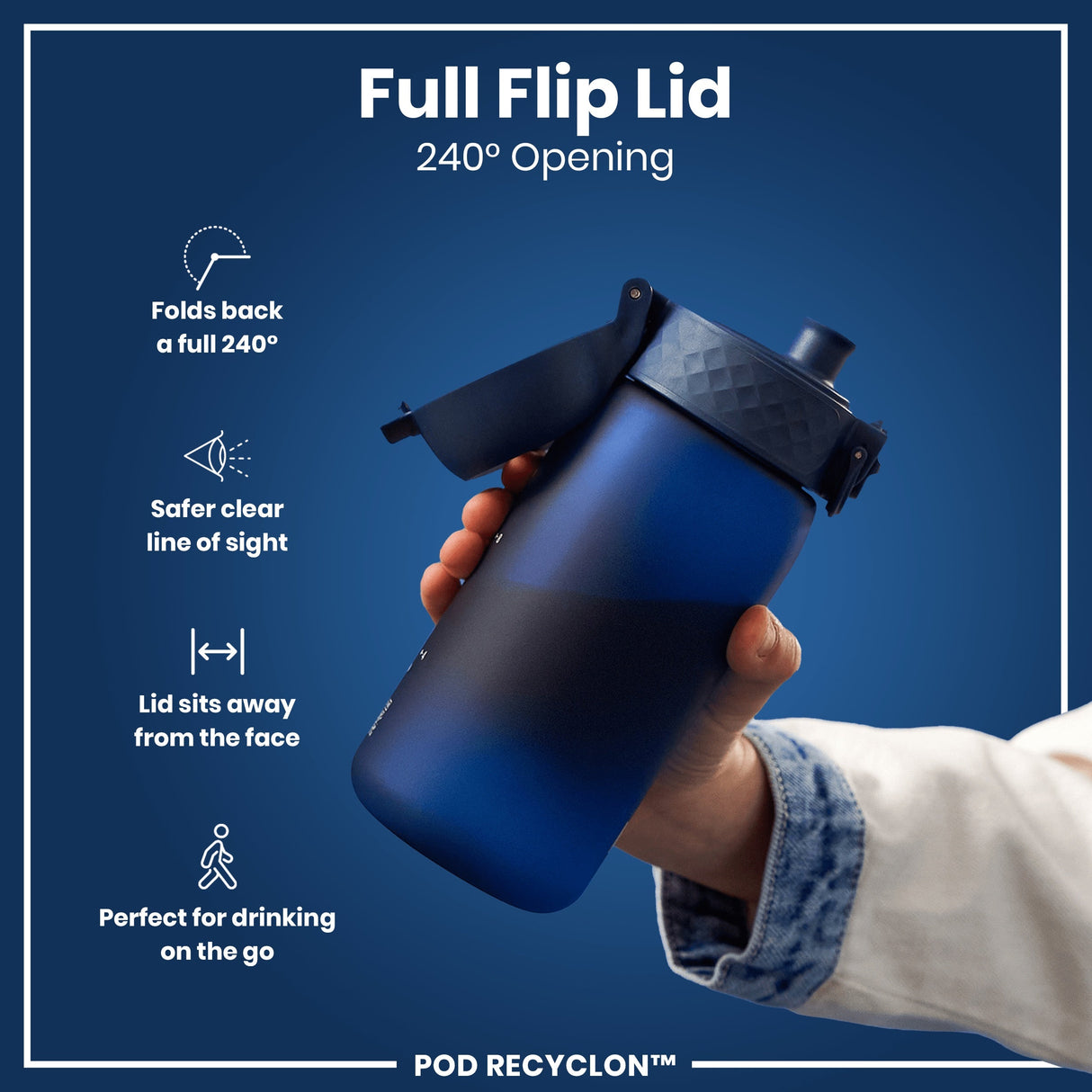 ION8 Leak Proof Kids Water Bottle, Recyclon, Navy, 350ml (12oz)