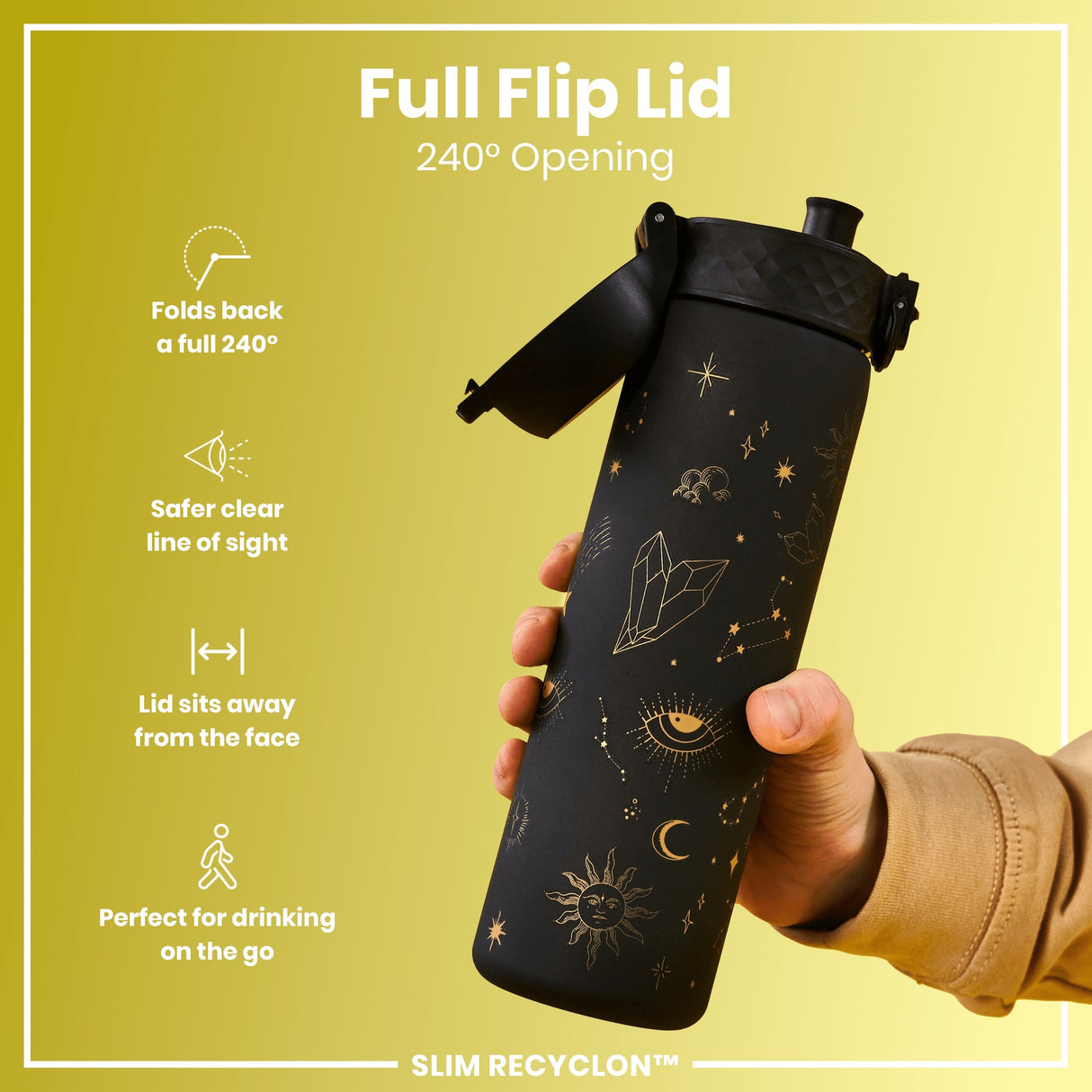 ION8 Leak Proof Slim Water Bottle, Recyclon, Celestial Universe, 500ml (18oz)