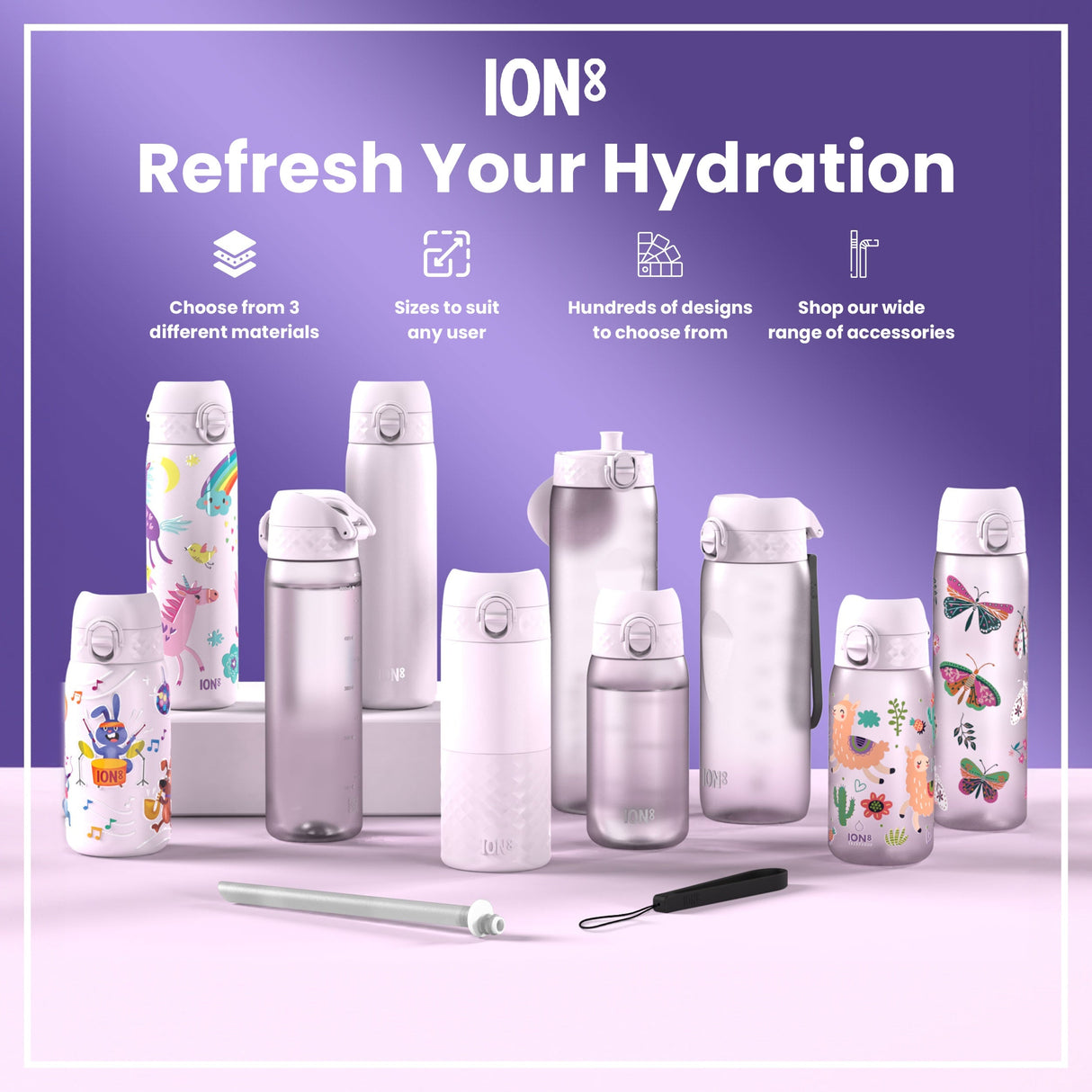 ION8 Leak Proof 1 Litre Water Bottle, Stainless Steel, Lilac Dusk, 1L