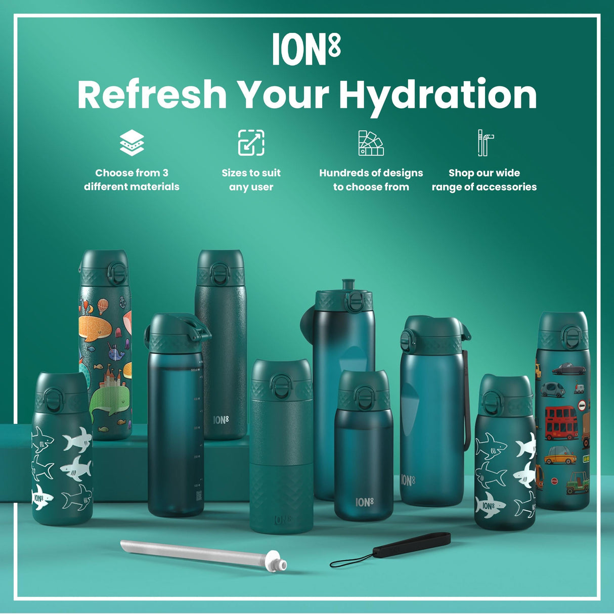 ION8 Leak Proof Kids Water Bottle, Recyclon, Aqua, 350ml (12oz)