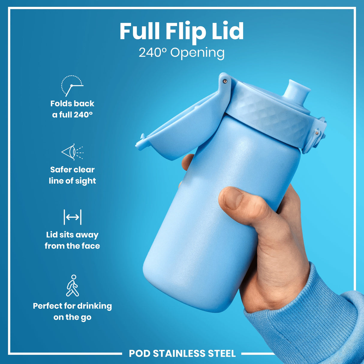ION8 Leak Proof Kids Water Bottle, Stainless Steel, Alaskan Blue, 400ml (13oz)