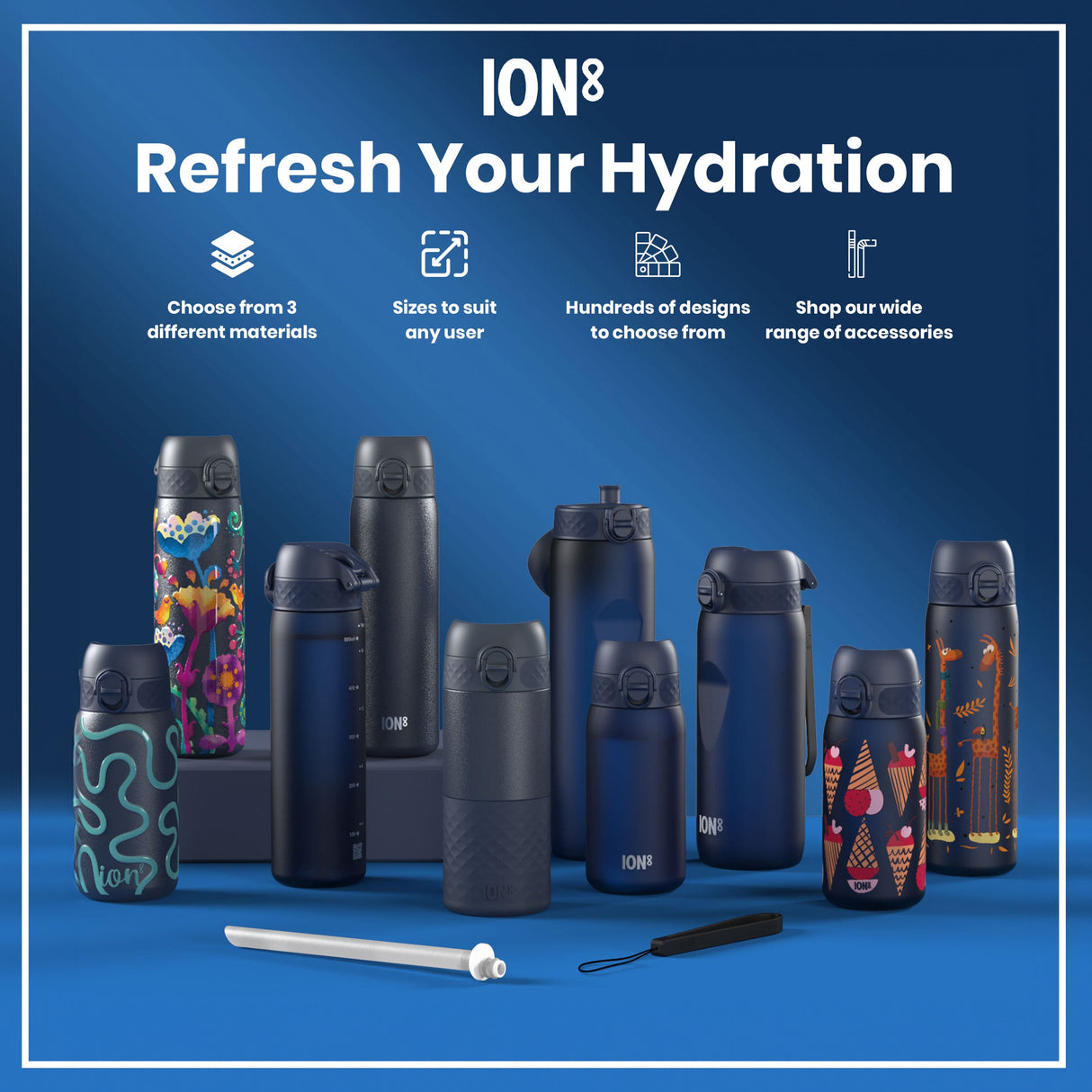 ION8 Leak Proof 1 litre Water Bottle, Recyclon, Navy, 1L