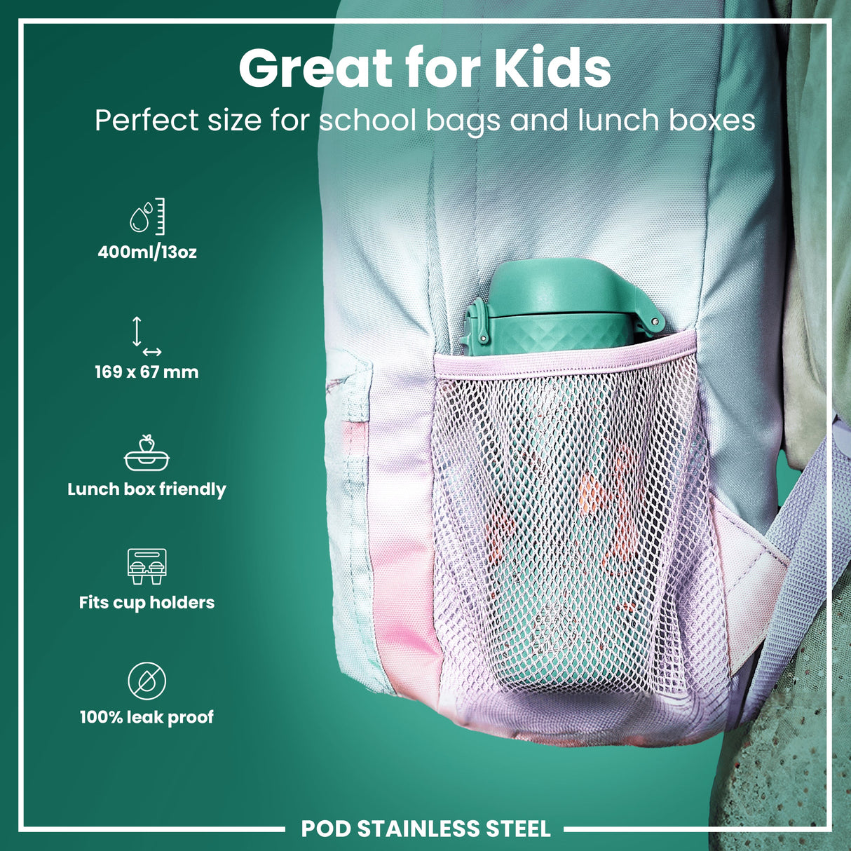 ION8 Leak Proof Kids Water Bottle, Stainless Steel, Egg to Dragon, 400ml (13oz)