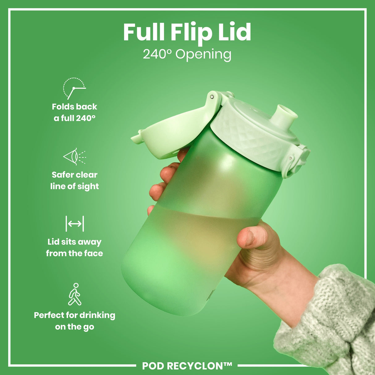 ION8 Leak Proof Kids Water Bottle, Recyclon, Surf Green, 350ml (12oz)