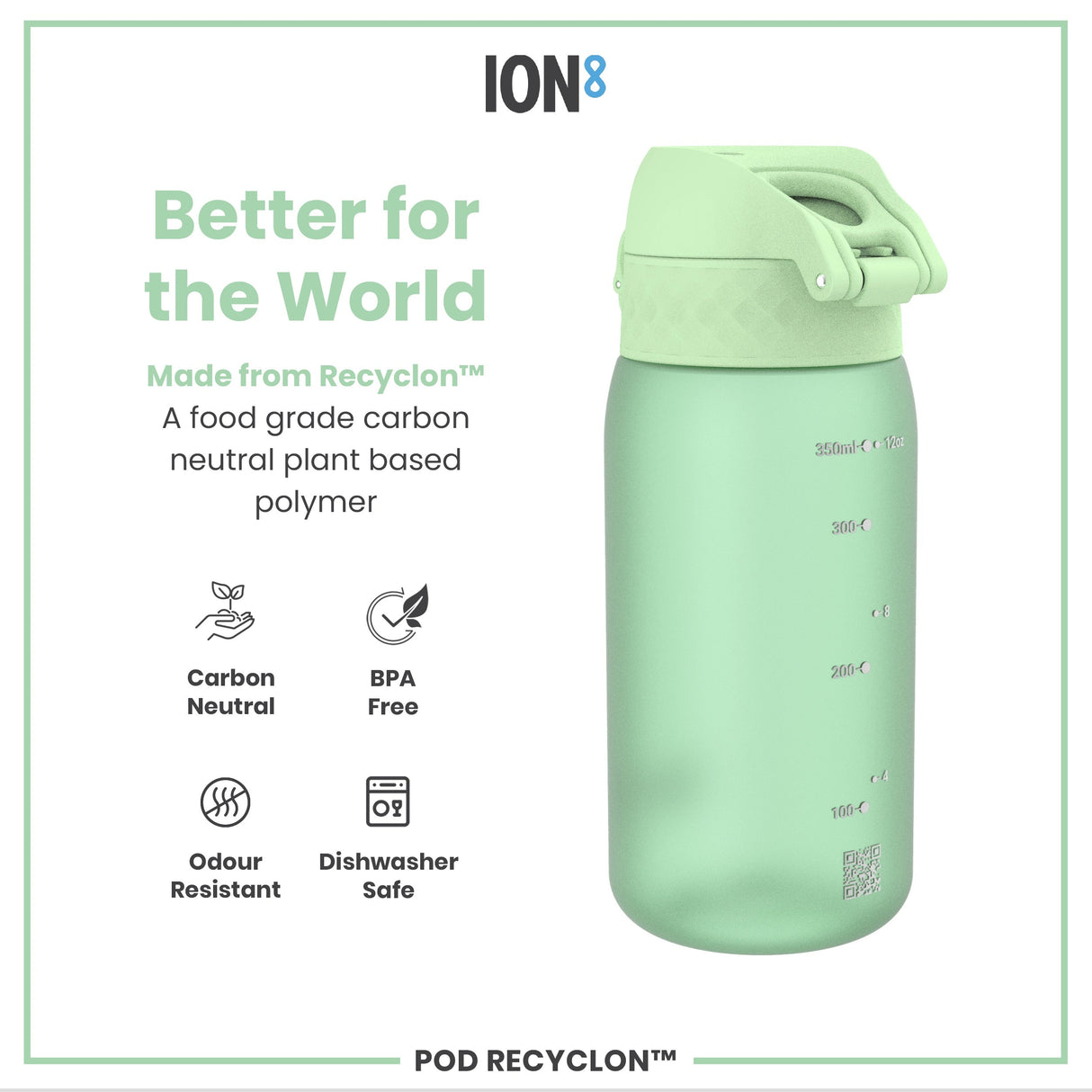 ION8 Leak Proof Kids Water Bottle, Recyclon, Surf Green, 350ml (12oz)