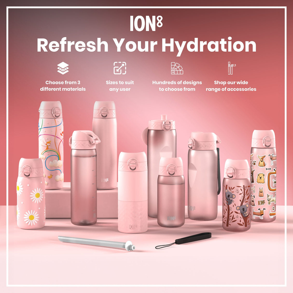 ION8 Leak Proof Slim Thermal Steel Water Bottle, Insulated, Koala, 500ml (17oz)