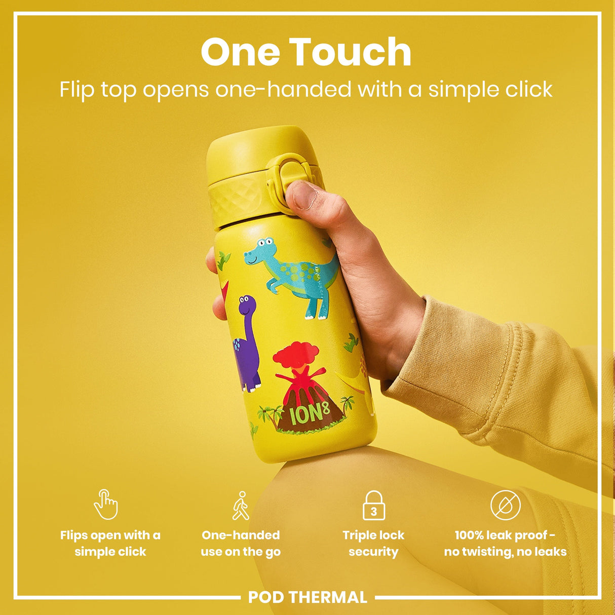 ION8 Leak Proof Thermal Steel Water Bottle, Insulated, Dinosaurs, 320ml (11oz)