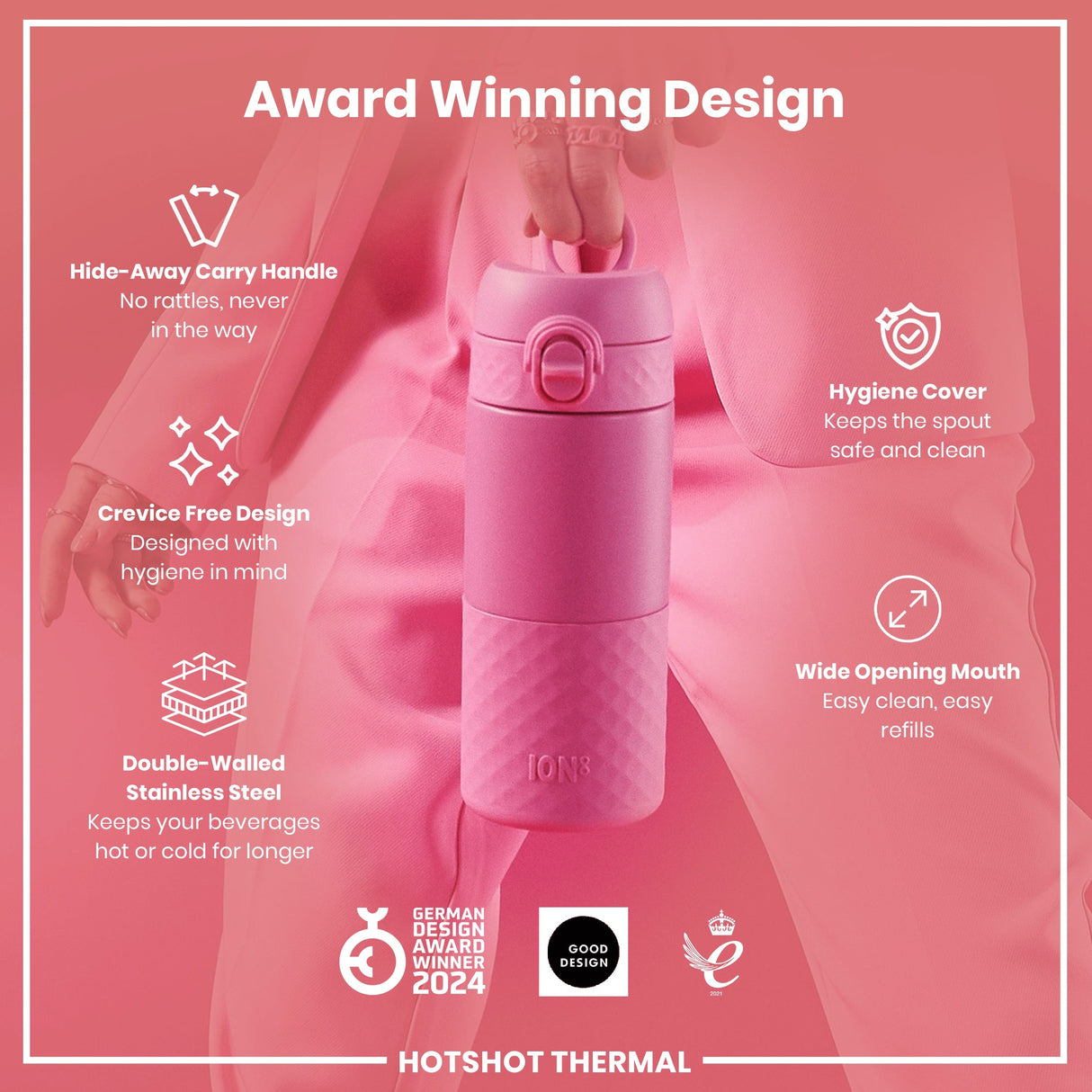 ION8 HotShot Leak Proof Insulated Cup, Travel Mug, Rose Bloom, 360ml (12oz)