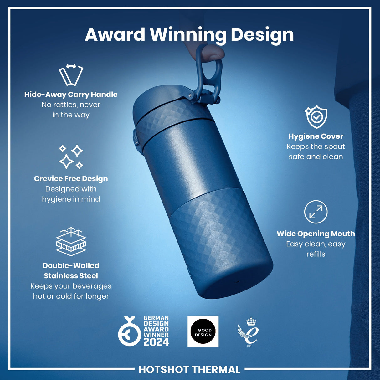 ION8 HotShot Leak Proof Insulated Cup, Travel Mug, Ash Navy, 360ml (12oz)