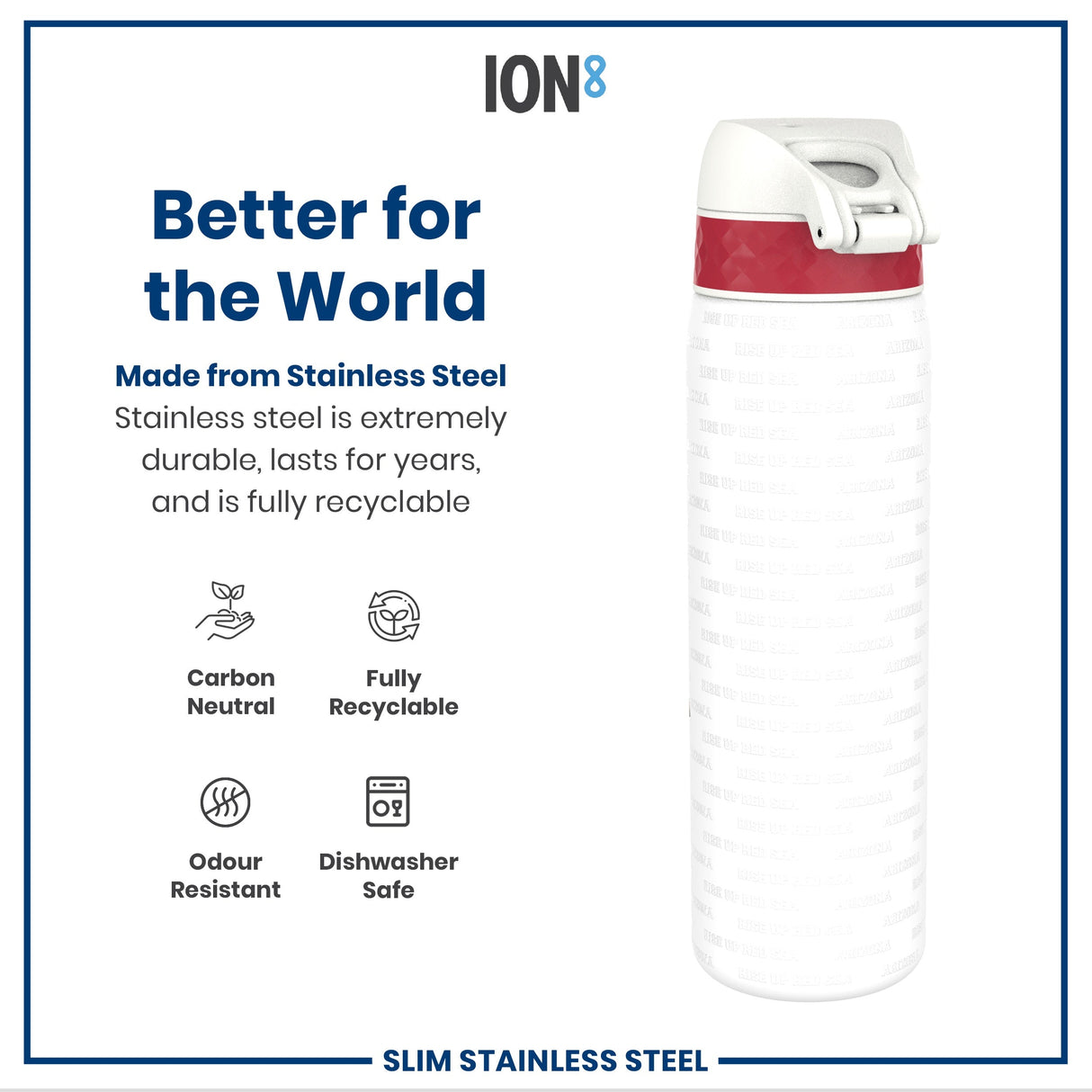 ION8 Leak Proof NFL Water Bottle, Stainless Steel, Arizona Cardinals, 600ml (20oz)