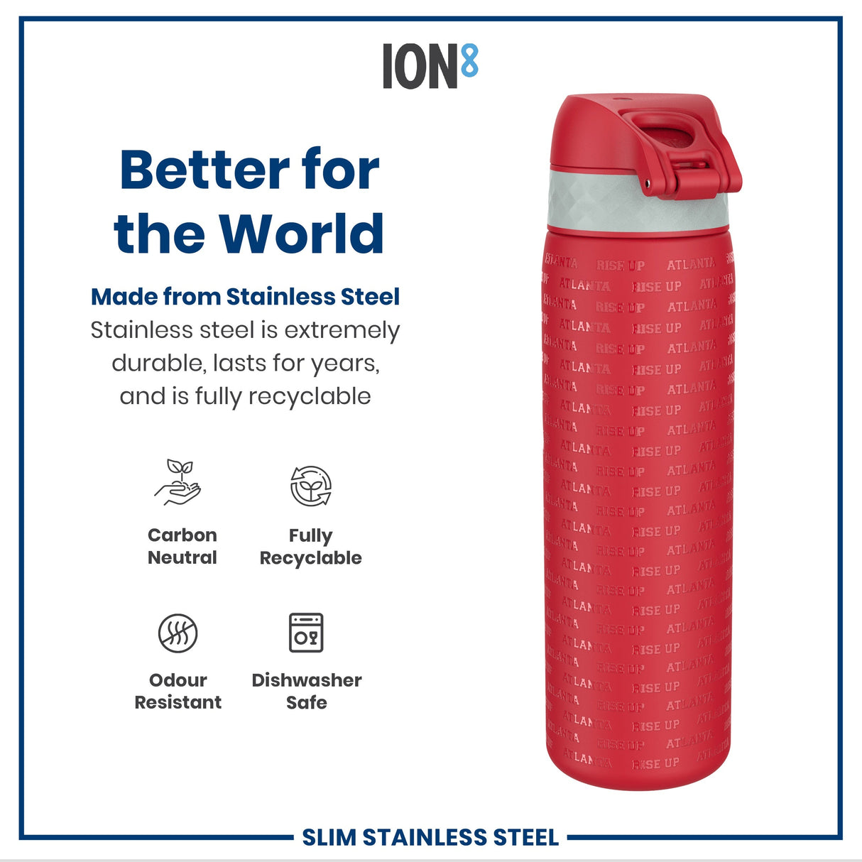 ION8 Leak Proof NFL Water Bottle, Stainless Steel, Atlanta Falcons, 600ml (20oz)