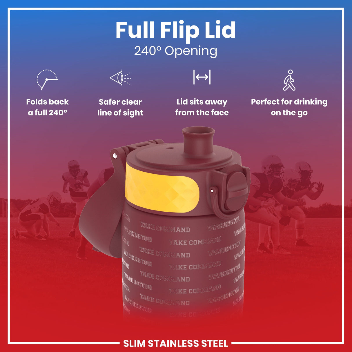 ION8 Leak Proof NFL Water Bottle, Stainless Steel, Washington Commanders, 600ml (20oz)