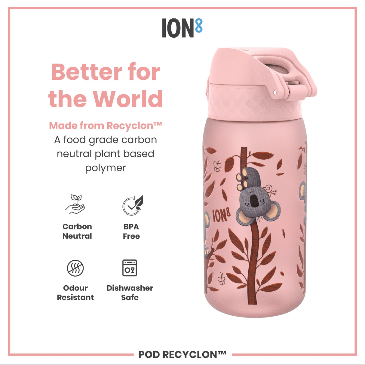 ION8 Leak Proof Kids Water Bottle, Recyclon, Koalas, 350ml (12oz)