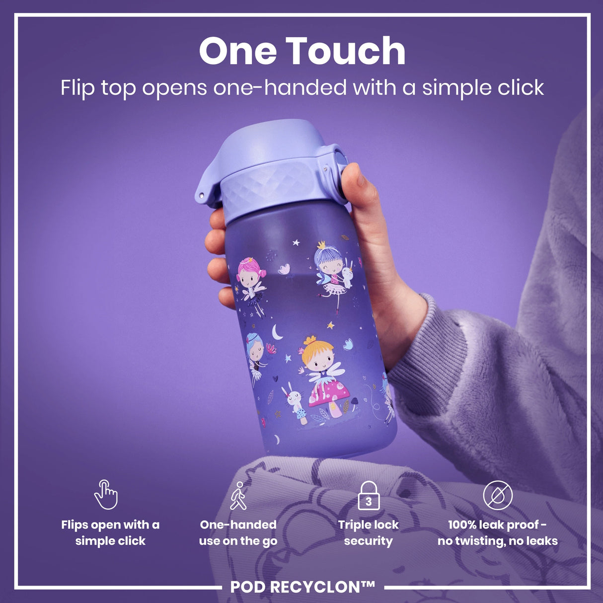ION8 Leak Proof Kids Water Bottle, Recyclon, Fairies, 350ml (12oz)