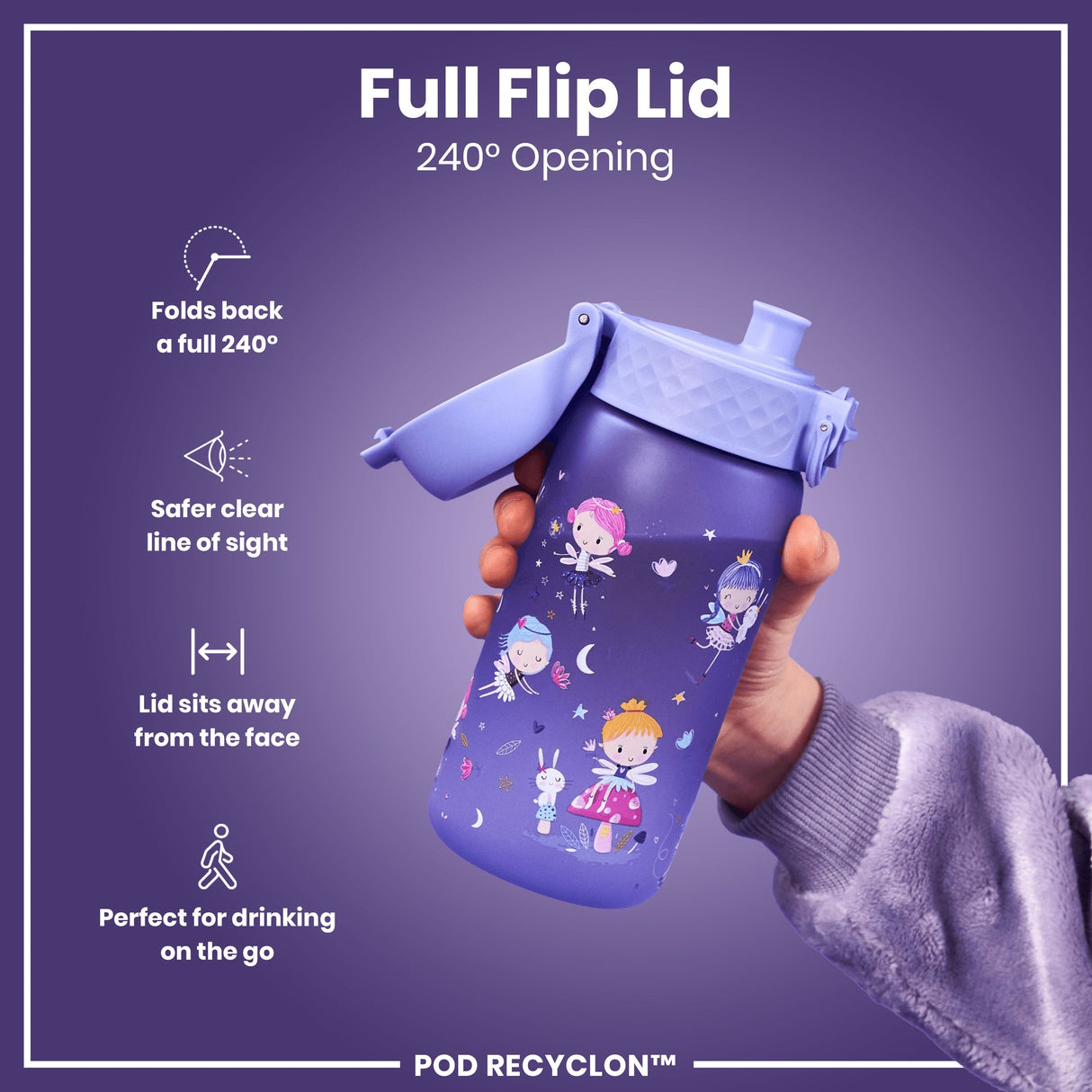 ION8 Leak Proof Kids Water Bottle, Recyclon, Fairies, 350ml (12oz)