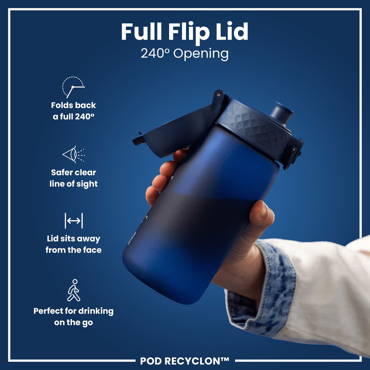 ION8 Leak Proof Small Water Bottle With Straw, Recyclon, Navy, 350ml (12oz)