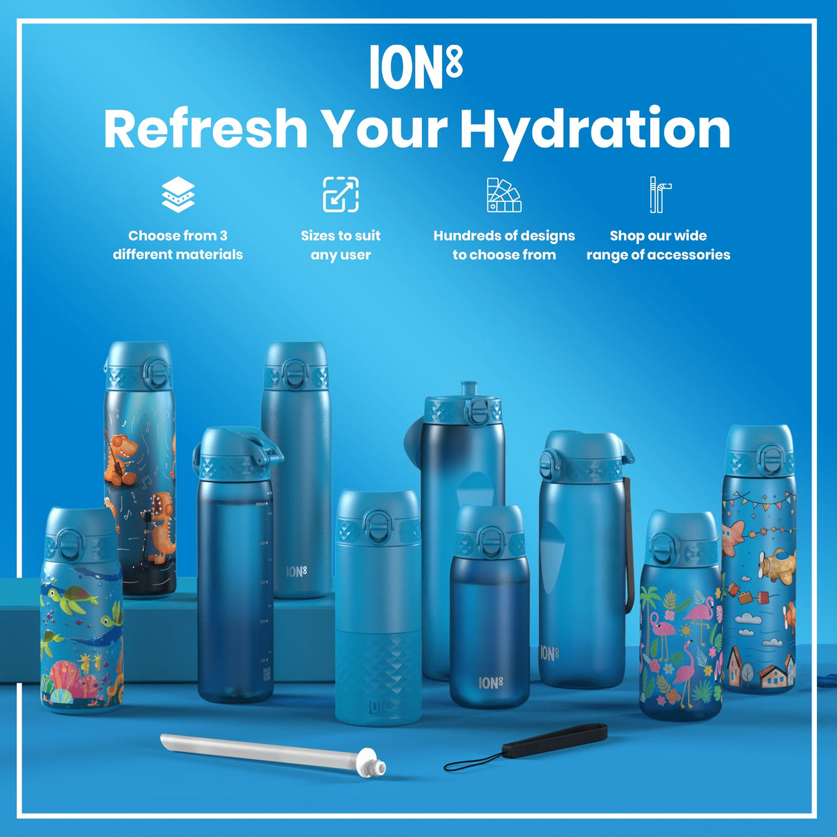 ION8 Leak Proof Kids Water Bottle, Recyclon, Flamingos, 350ml (12oz)