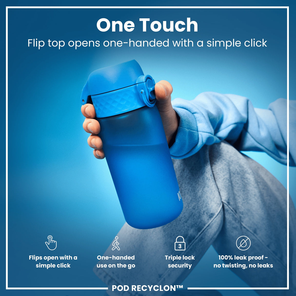 ION8 Leak Proof Small Water Bottle With Straw, Recyclon, Blue, 350ml (12oz)