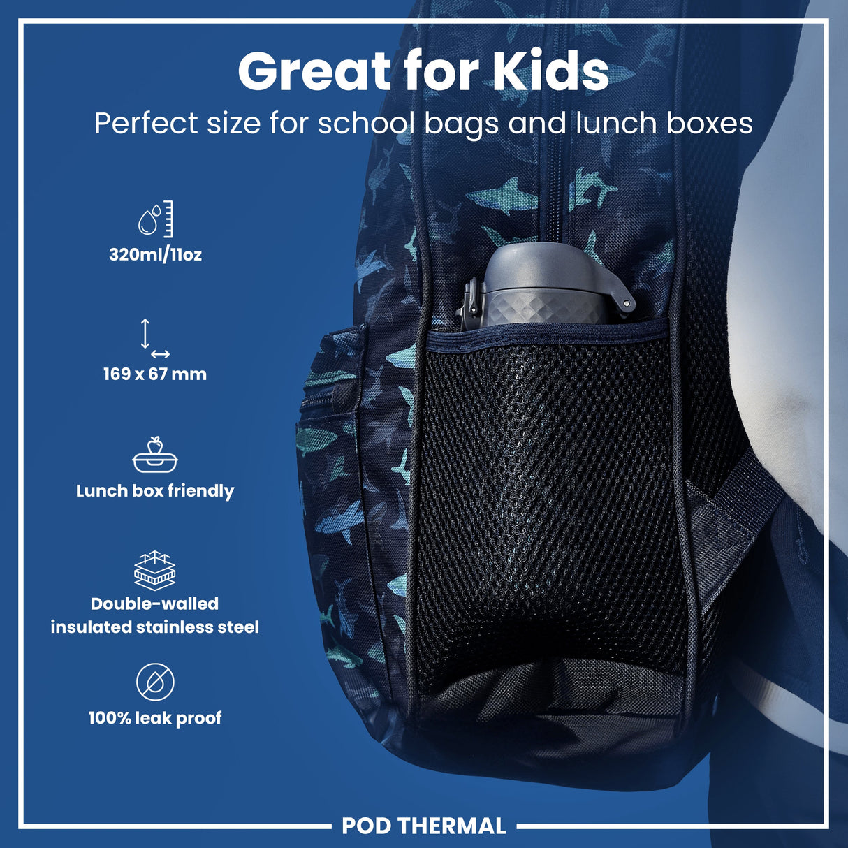 ION8 Leak Proof Thermal Steel Water Bottle, Insulated, Squiggly Line, 320ml (11oz)