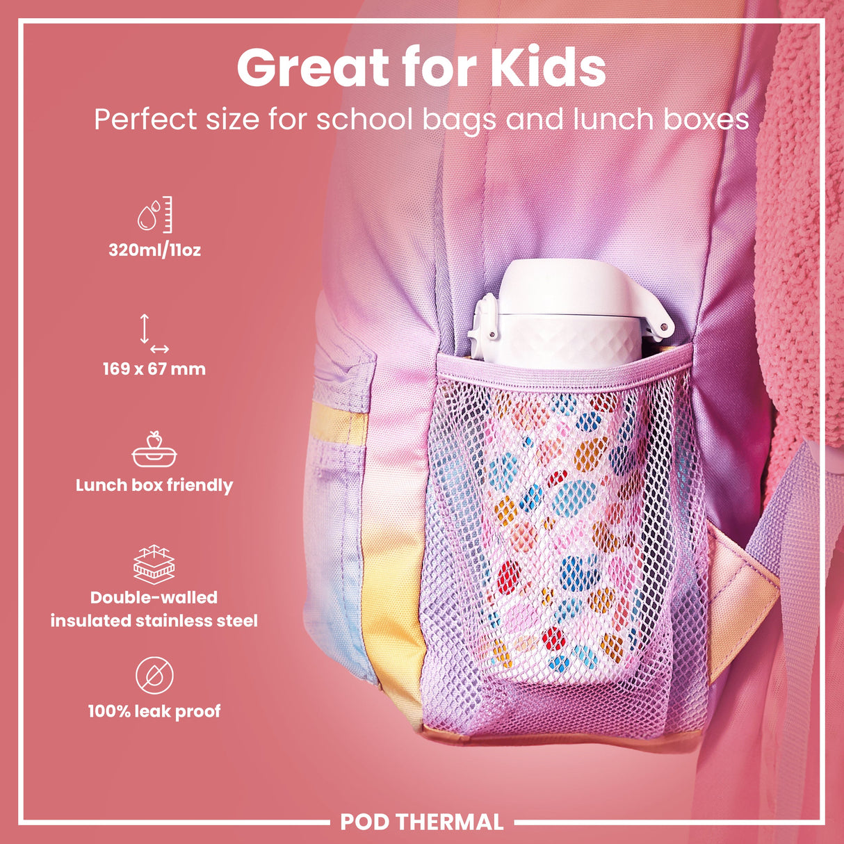 ION8 Leak Proof Thermal Steel Water Bottle, Insulated, Splodge, 320ml (11oz)