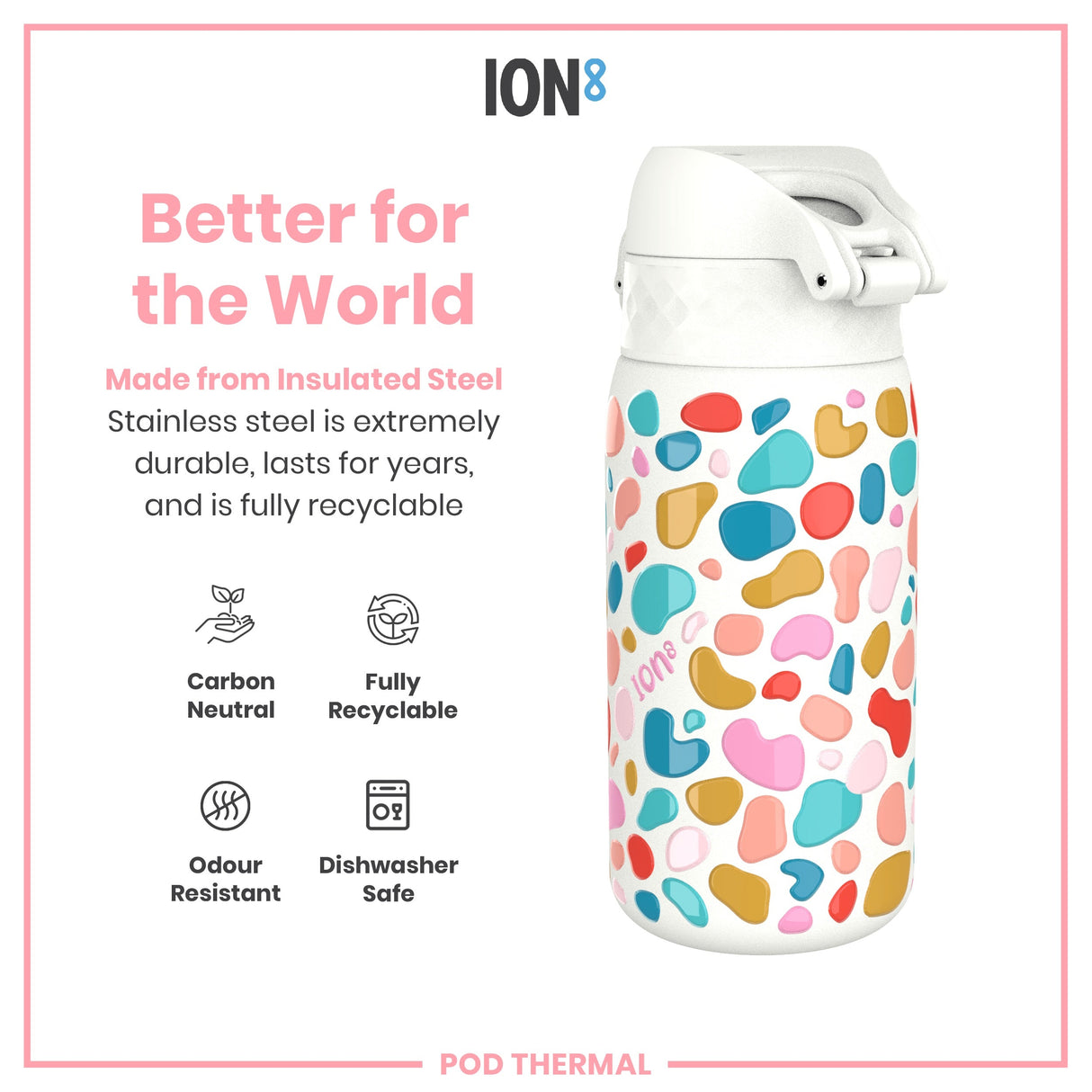 ION8 Leak Proof Thermal Steel Water Bottle, Insulated, Splodge, 320ml (11oz)