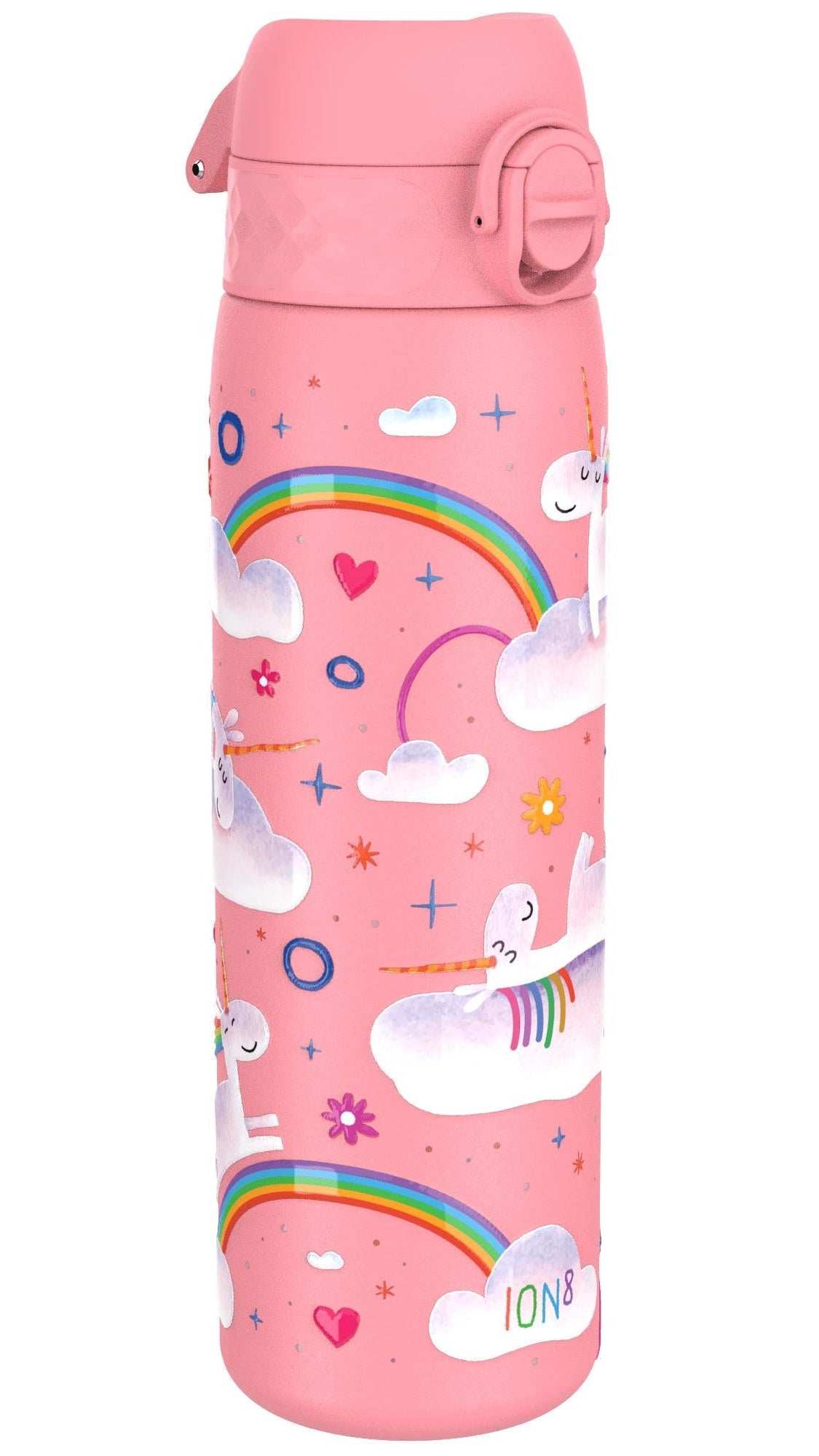 ION8 Leak Proof Slim Water Bottle, Stainless Steel, Unicorn Rainbow, 600ml (20oz)