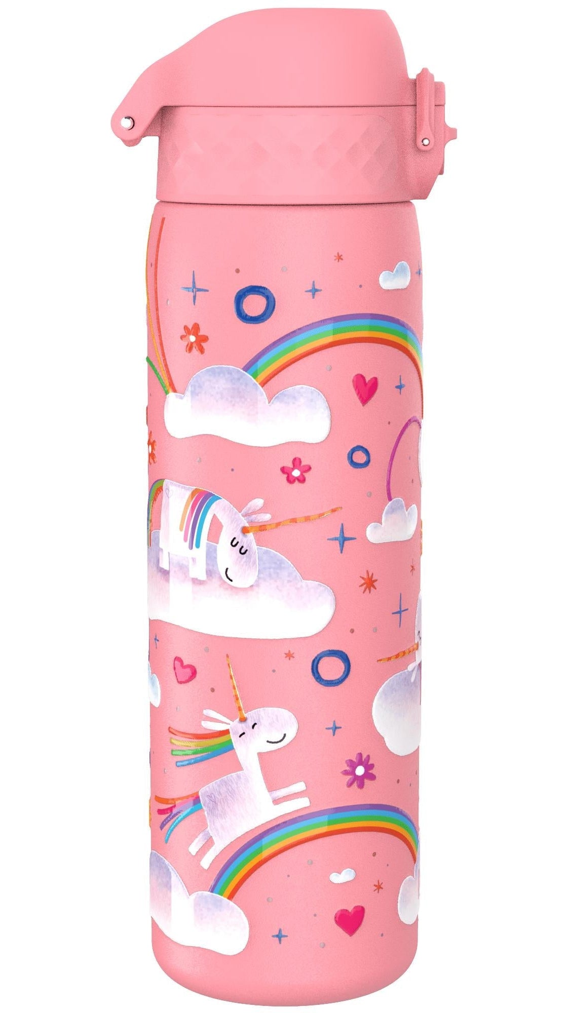 ION8 Leak Proof Slim Water Bottle, Stainless Steel, Unicorn Rainbow, 600ml (20oz)