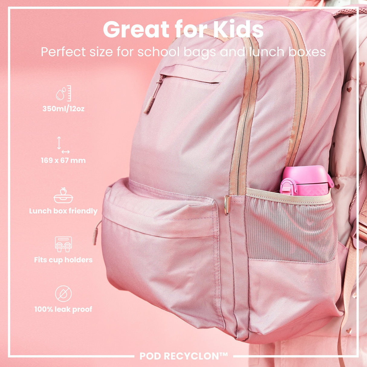 ION8 Leak Proof Kids Water Bottle, Recyclon, Ice Creams, 350ml (12oz)