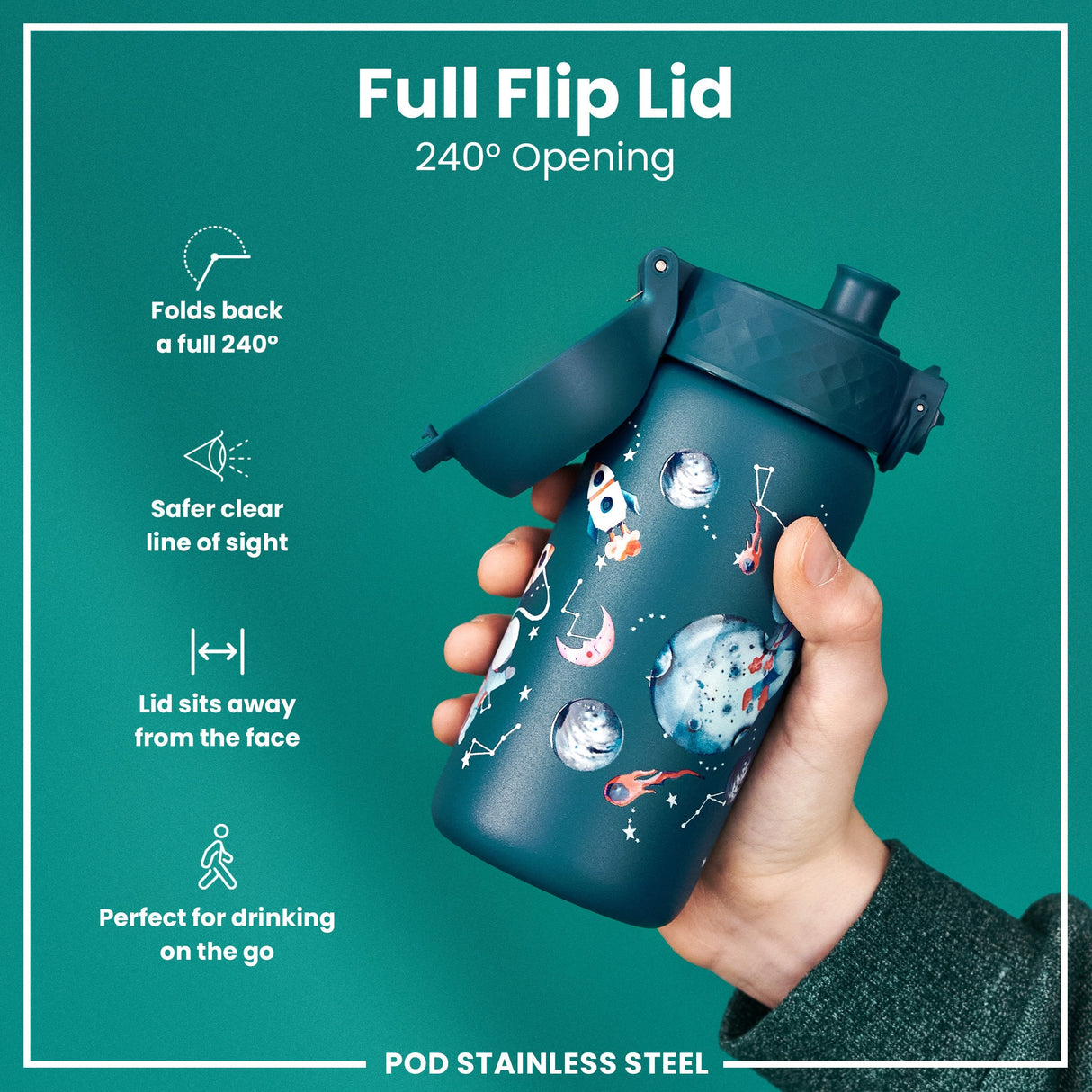 ION8 Leak Proof Thermal Steel Water Bottle, Insulated, Space, 320ml (11oz)