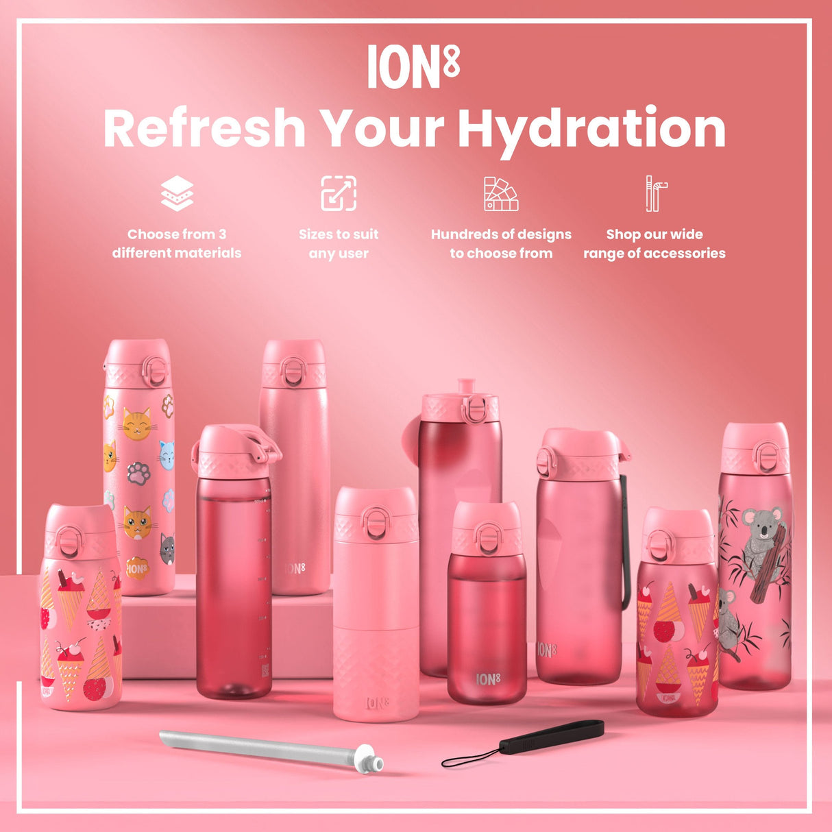 ION8 Leak Proof Thermal Steel Water Bottle, Insulated, Ice Creams, 320ml (11oz)