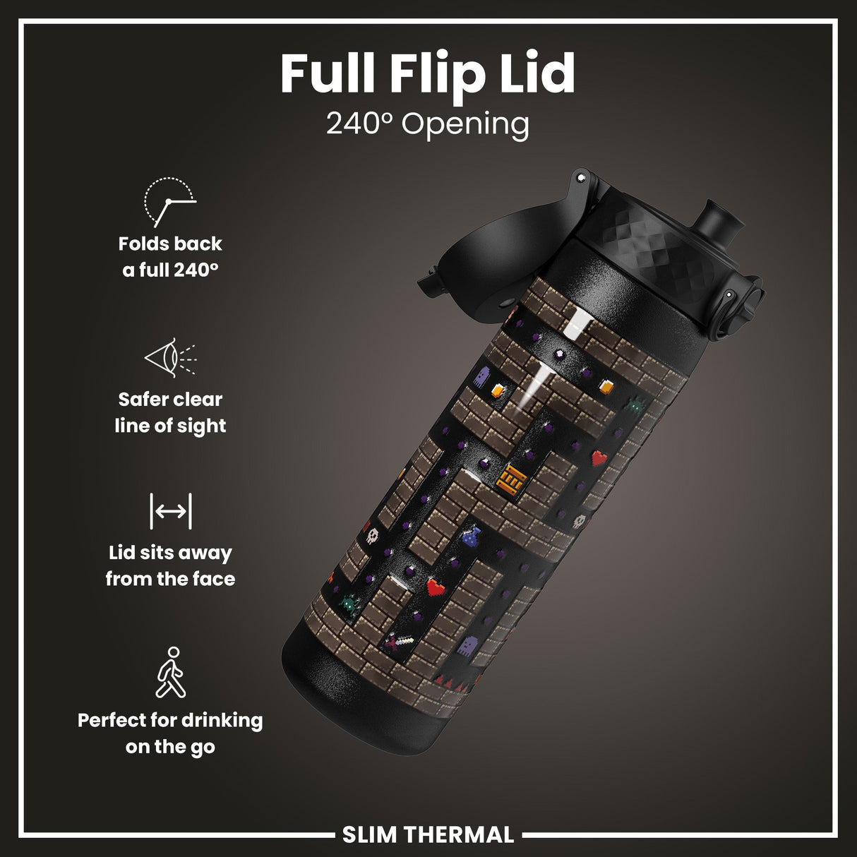 ION8 Leak Proof Slim Thermal Water Bottle, Insulated Steel, Gamer, 500ml (17oz)