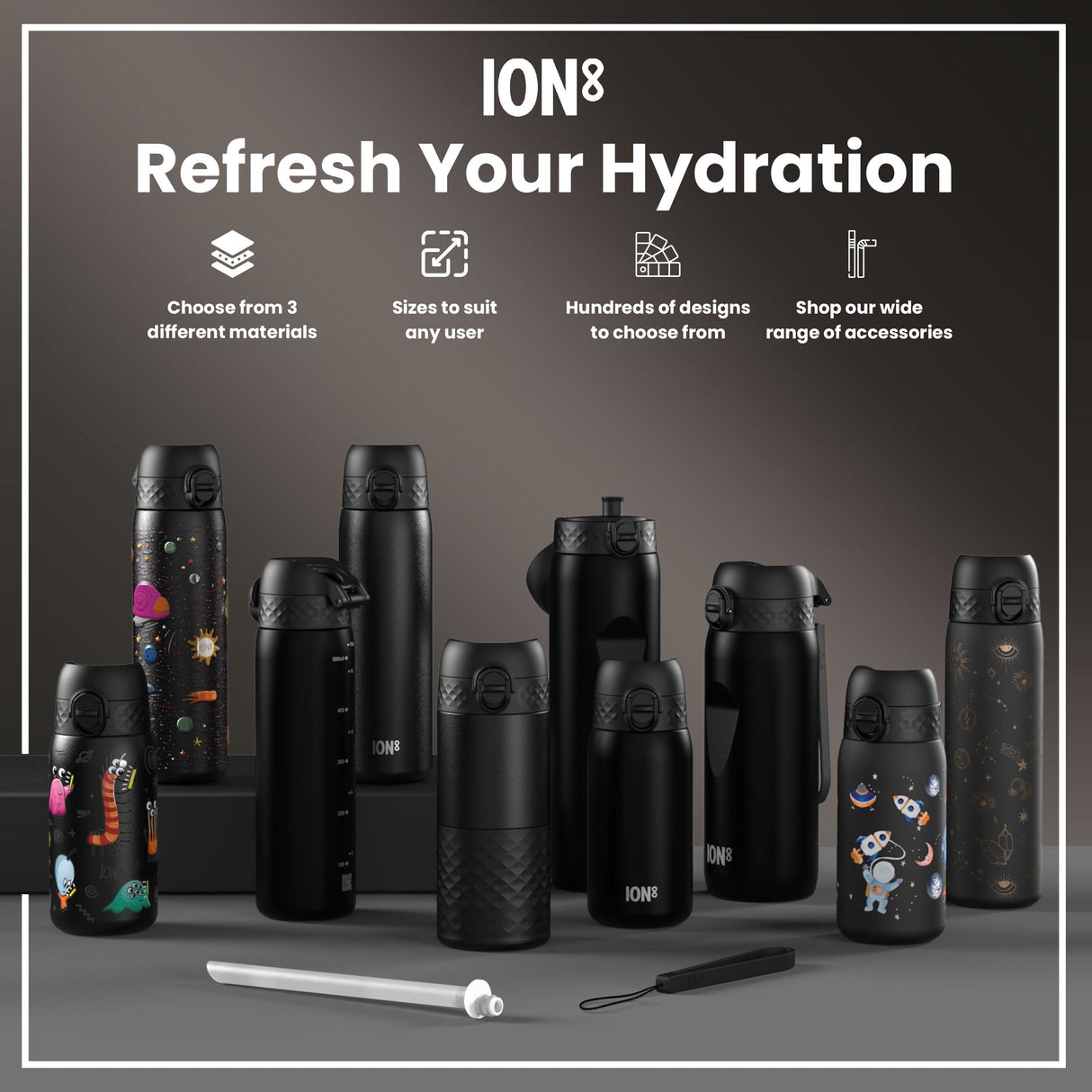 ION8 Leak Proof Slim Thermal Water Bottle, Insulated Steel, Gamer, 500ml (17oz)