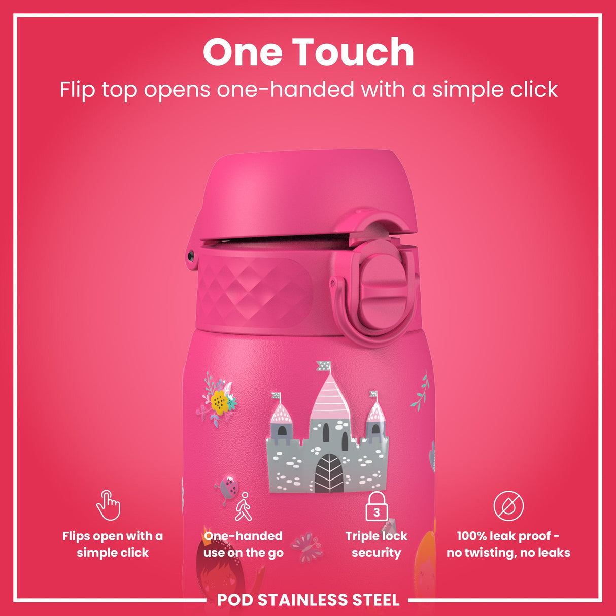 ION8 Leak Proof Thermal Steel Water Bottle, Insulated, Princess, 320ml (11oz)