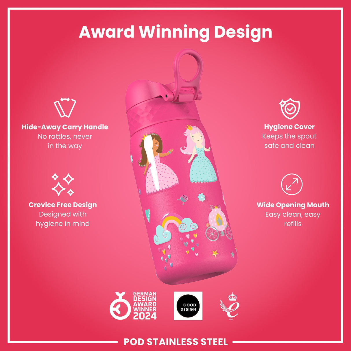 ION8 Leak Proof Thermal Steel Water Bottle, Insulated, Princess, 320ml (11oz)