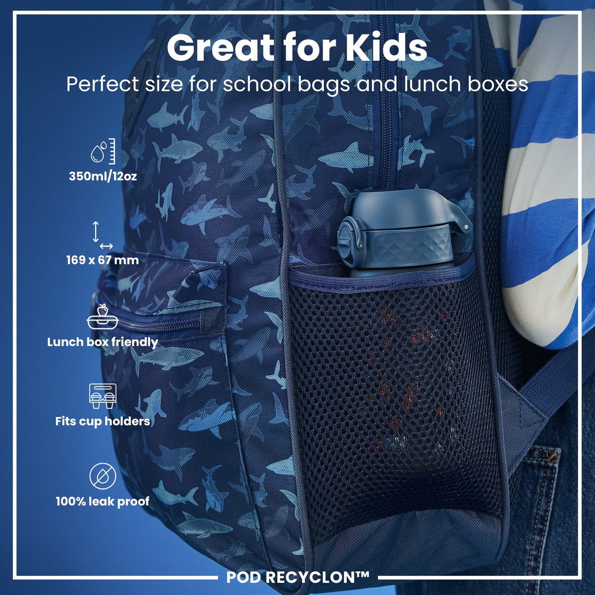 ION8 Leak Proof Kids Water Bottle, Recyclon, Gamer, 350ml (12oz)