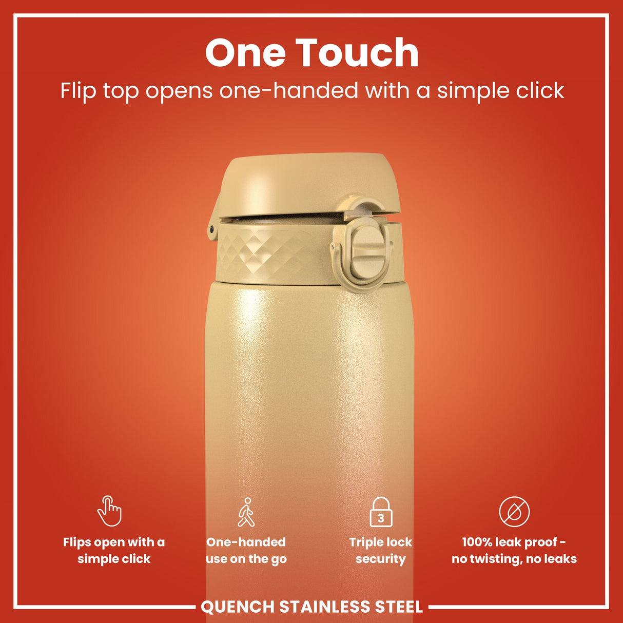 ION8 Leak Proof 1 Litre Water Bottle, Stainless Steel, Desert, 1L