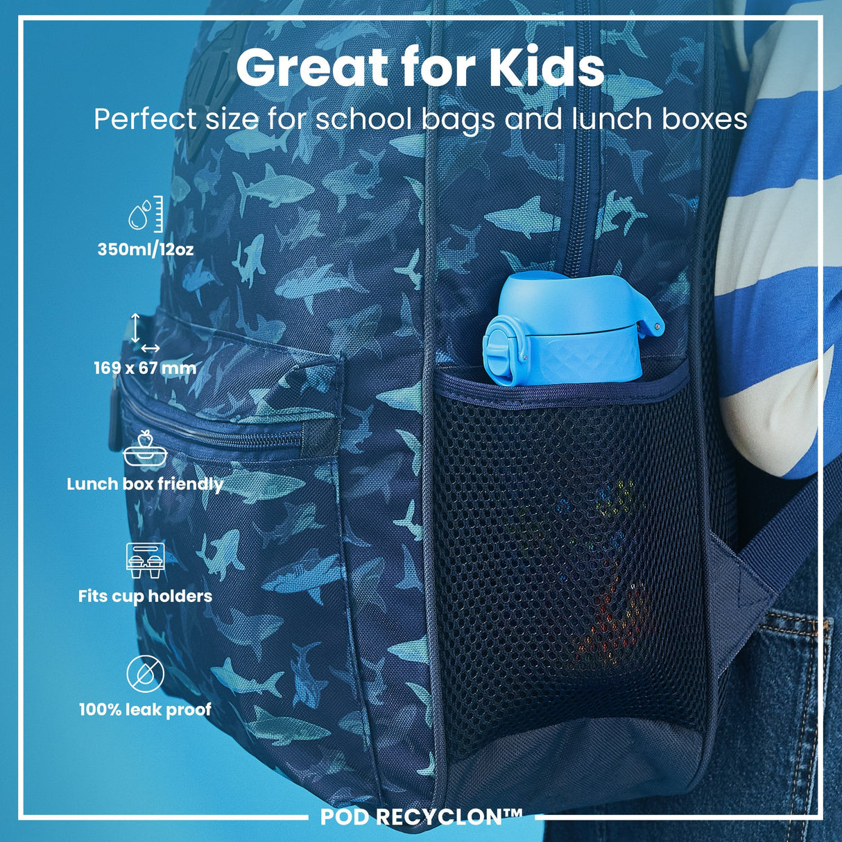ION8 Leak Proof Kids Water Bottle, Recyclon, Sea Turtle, 350ml (12oz)