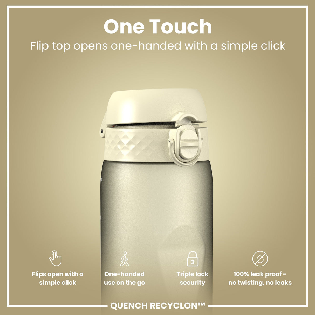 ION8 Leak Proof 1 litre Water Bottle, Recyclon, Creamy White, 1L