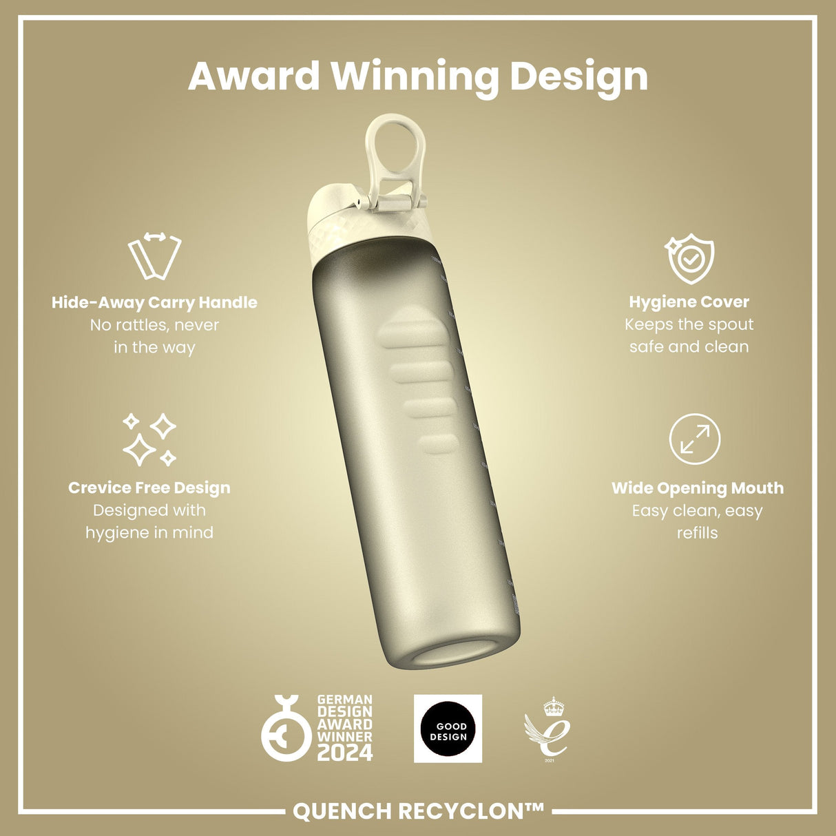 ION8 Leak Proof 1 litre Water Bottle, Recyclon, Creamy White, 1L