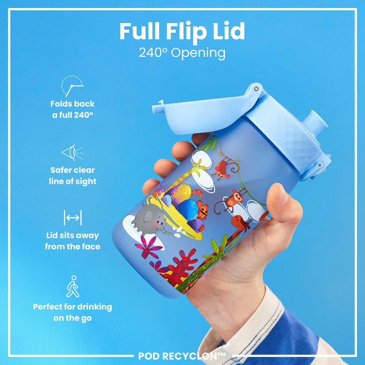 ION8 Leak Proof Kids Water Bottle, Recyclon, Safari, 350ml (12oz)