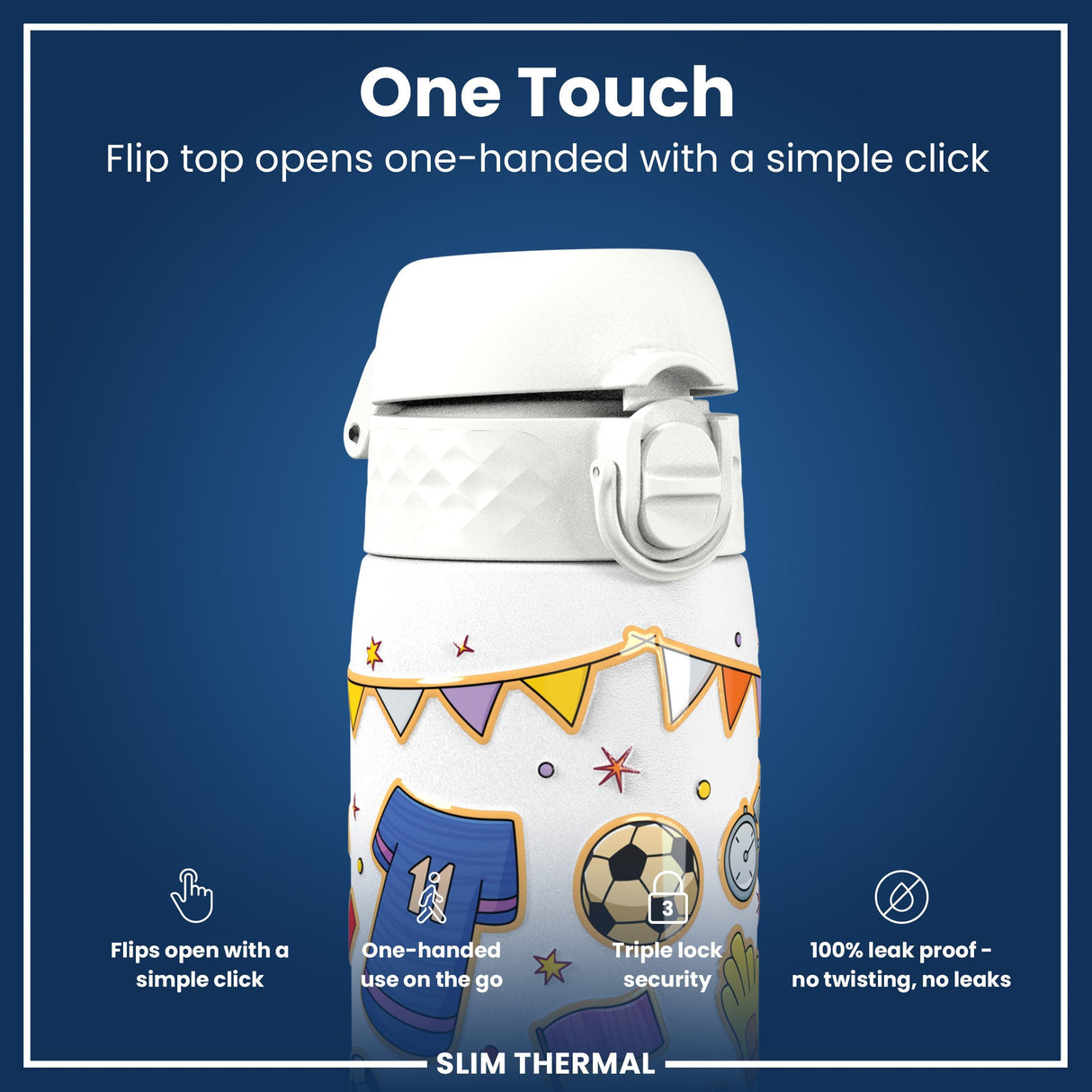 ION8 Leak Proof Slim Thermal Steel Water Bottle, Insulated, Football, 500ml (17oz)